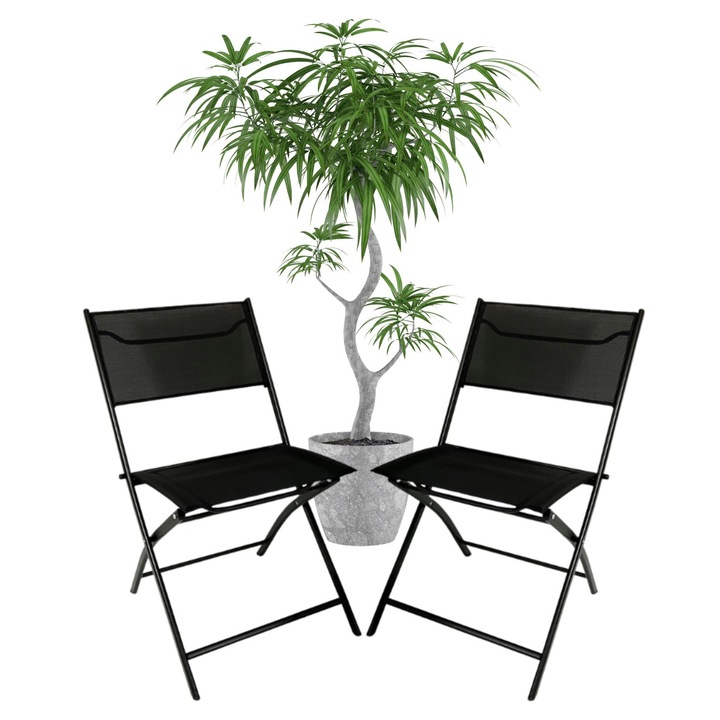 Комплект от 2 метални стола Bauerkraft, черни, 45x55x80см