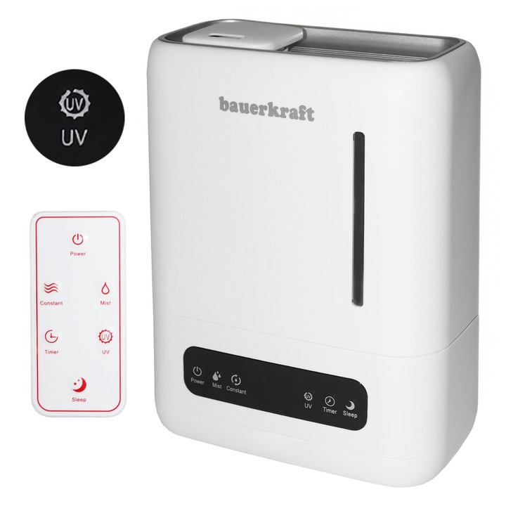 Овлажнител за въздух Bauerkraft, с UV филтър, ароматерапия, 4.3L, 35dB
