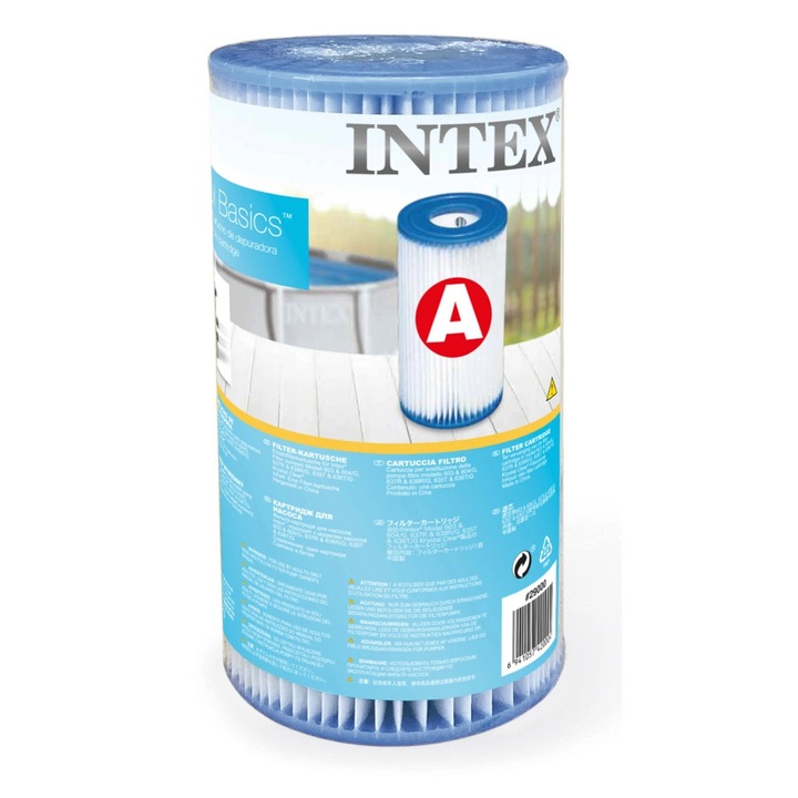 Резервен филтър за помпа за басейн Intex, тип A, 20x10.5 см, съвместим с басейни с диаметър 244-610 см