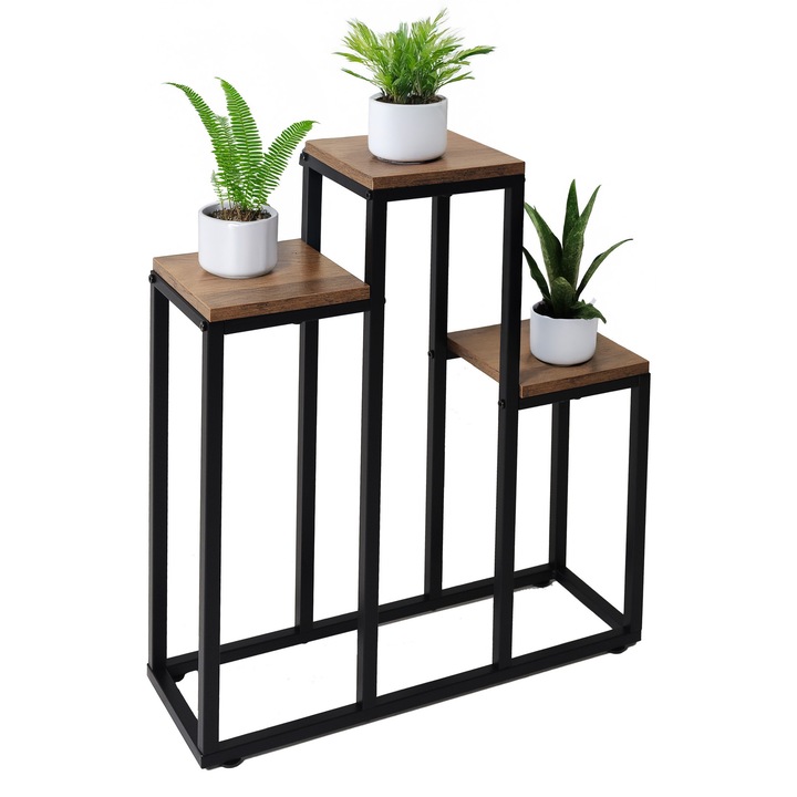 Метална стойка за цветя Bauerkraft, 3 нива, рустик, 67x51x17.5 см