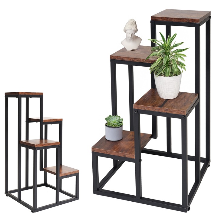 Метална стойка за цветя Bauerkraft, 4 нива, антична, 67x34x34см