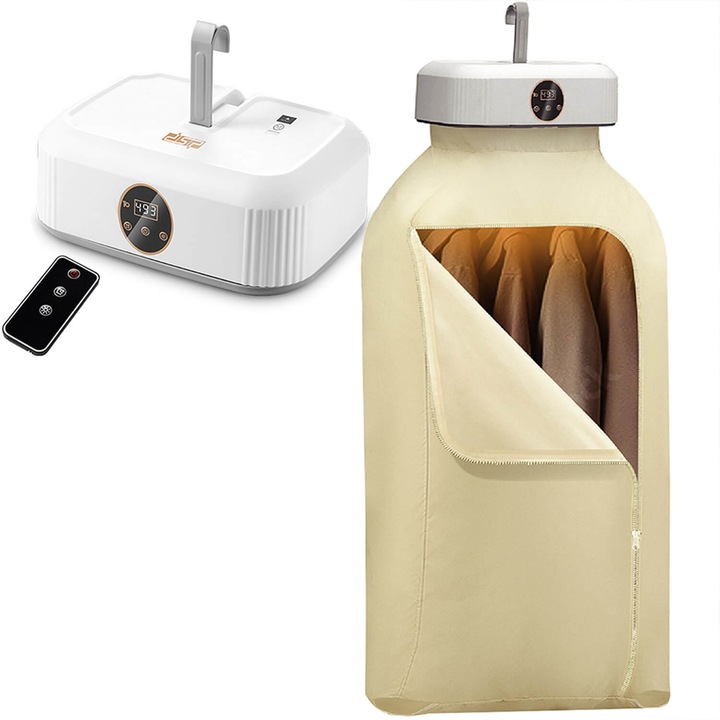 Сушилня за дрехи, 600W, LCD дисплей, 360° циркулация на горещ въздух, функция таймер, сгъваема, лесна за съхранение, UV стерилизация, преносима, бързо съхнеща, дистанционно управление, капацитет 10 кг, подходяща за всякакъв вид дрехи