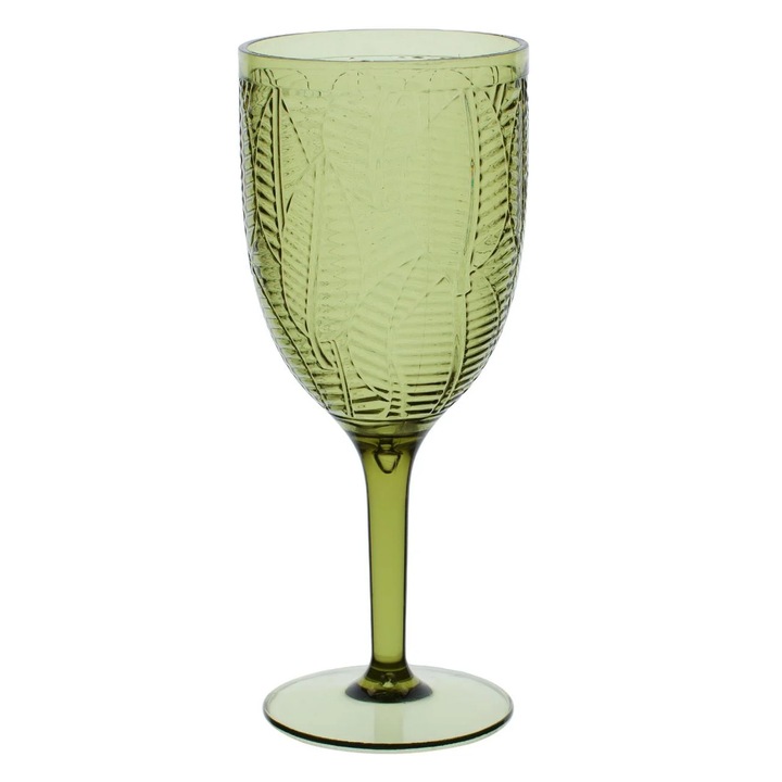Pahar pentru Vin AAA, Plastic, Verde Frunze Tropicale, 400ml, 8x20cm