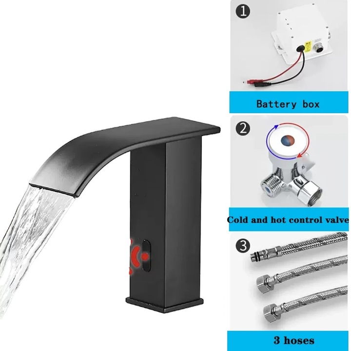 Érzékelős szaniter csaptelep, kerámia, fekete, mosogatóra szerelhető, egykaros