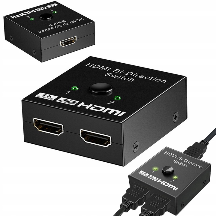Kapcsoló HDMI 2.0, Pixel, 2x1, 4K, Plug and Play, 5x5x2cm