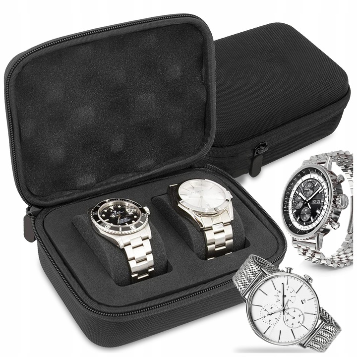Cutie organizator pentru ceasuri Pixel, 2 compartimente, material EVA, negru