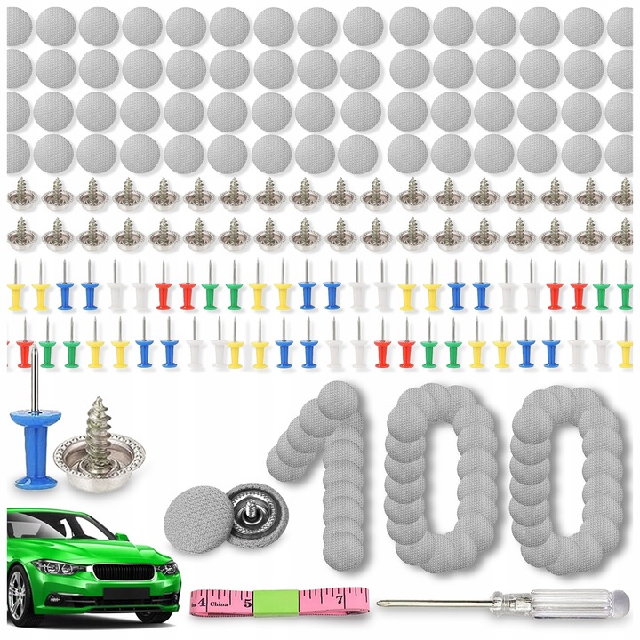 Set reparare plafon auto, Pixel, 402 piese, nituri gri, accesorii, multicolor