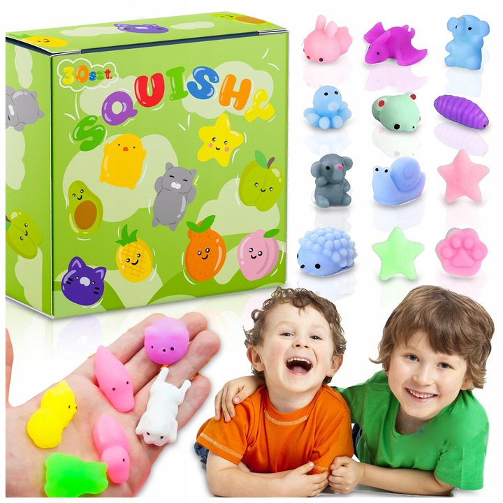 Set 30 jucarii antistres Mochi Squishy, Pixel, multicolor