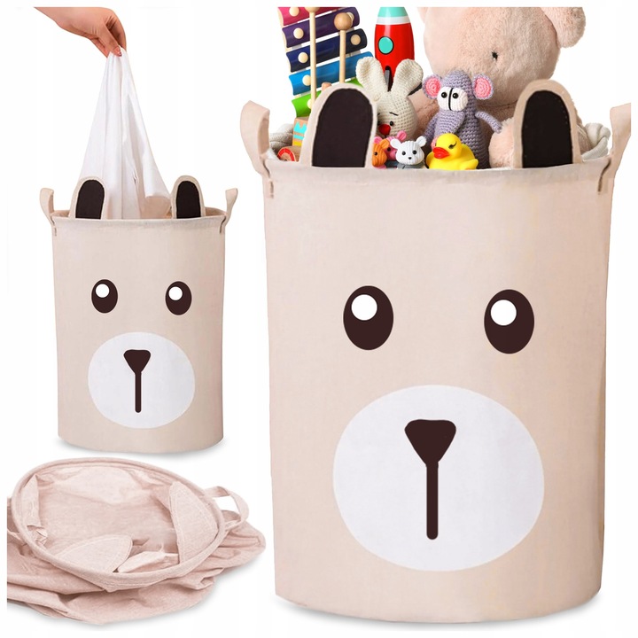 Кош за съхранение на играчки, Pixel, бежов, 42.5x38 см, сгъваем, с дръжки