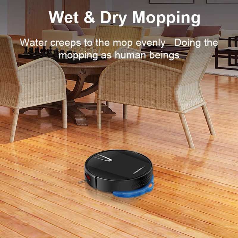 Aspirator robot cu mop umed si uscat, Smart Mapping, control WiFi, putere de aspiratie 4000Pa, negru, set complet