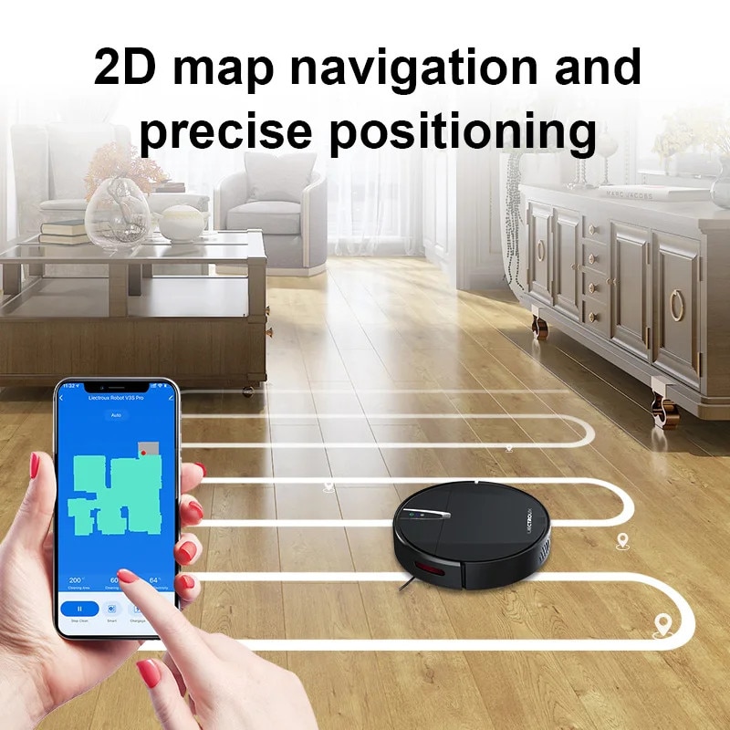 Aspirator robot cu mop umed si uscat, Smart Mapping, control WiFi, putere de aspiratie 4000Pa, negru, set complet