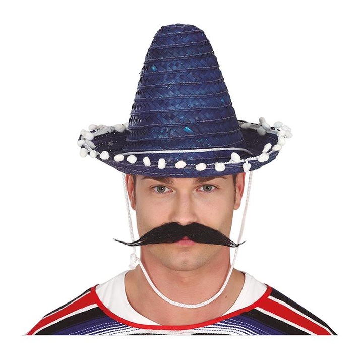 Palarie sombrero Luka albastru 33cm, din paie, pentru carnaval