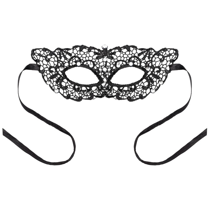 Masca carnaval Luka, neagra, dantela, cu broderie, set