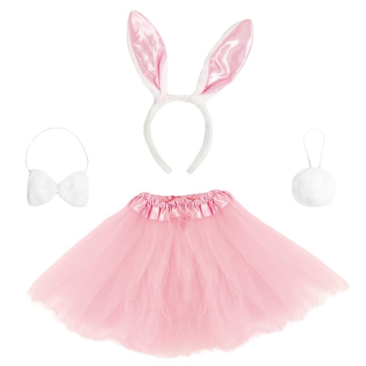 Set costum iepuras copii, Luka, 4 Piese, Roz/Alb
