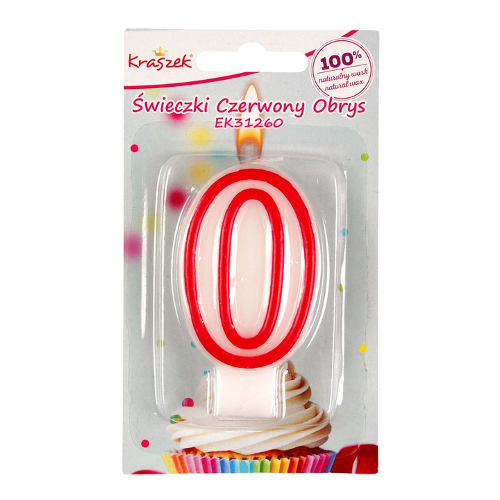 Свещ, Лука, номер "0", бяла с червен контур, 5,5x7 см, комплект от 1 брой.