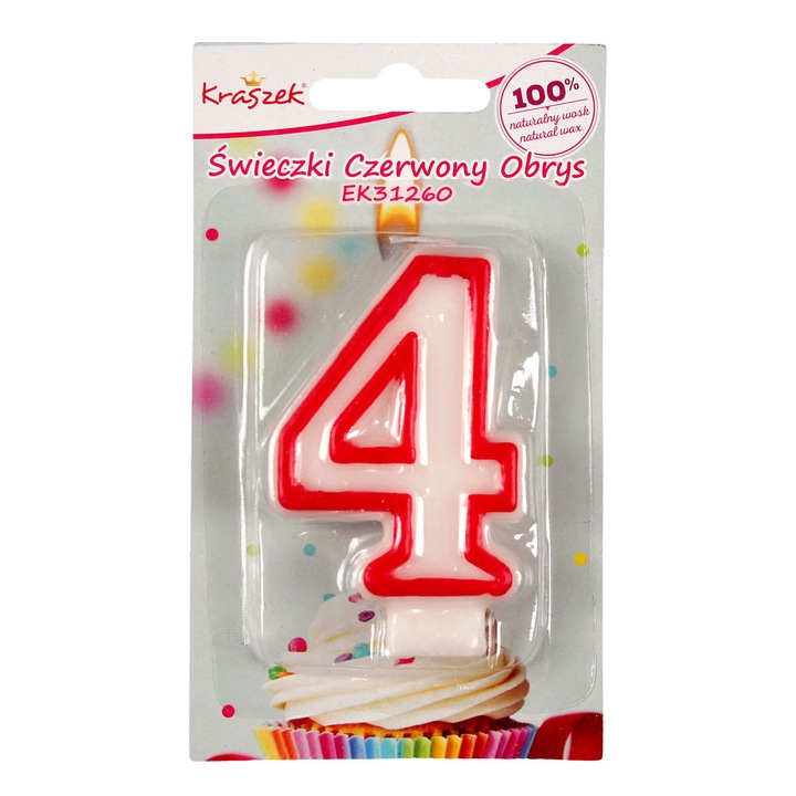 Свещ, Лука, номер 4, бяла с червен контур, 5.5x7см, комплект 1 бр.