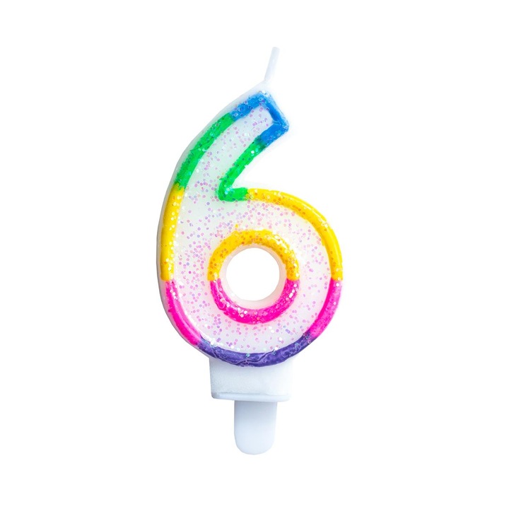 Candle multicolor, Luka, cifra 6, 7cm, accesorii pentru petrecere