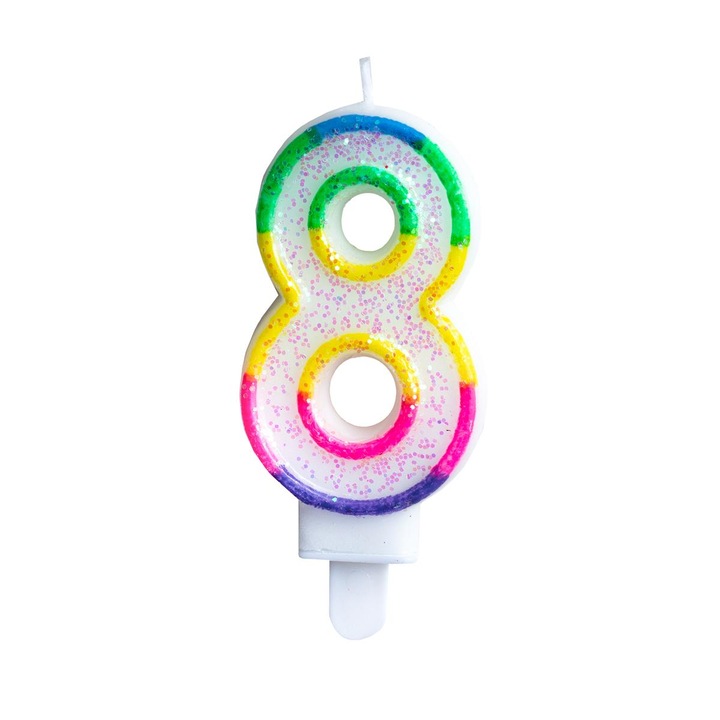 Многоцветна свещ, Лука, номер 8, височина 7 см, идеална за рождени дни