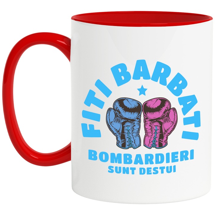 Cana cu Manusi De Box Rosii Sport Contact Periculos Copii Sanatate Motivational Fiti Barbati Bombardieri Sunt Destui, Ceramica, 330ML, cu Maner Rosu