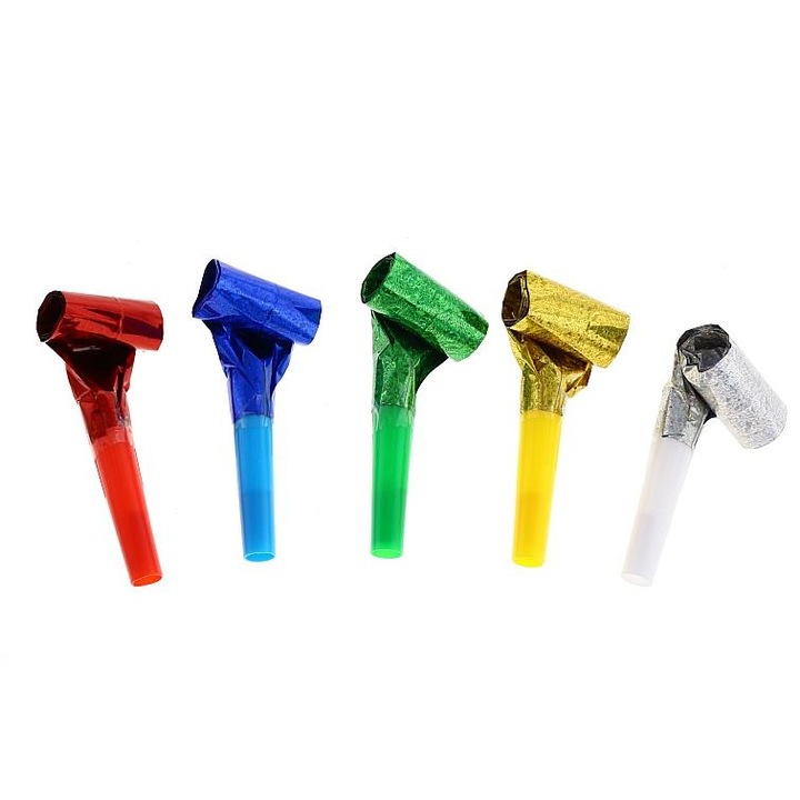 Suflatori holografice pentru petrecere, 100 bucati, 4 cm, multicolor