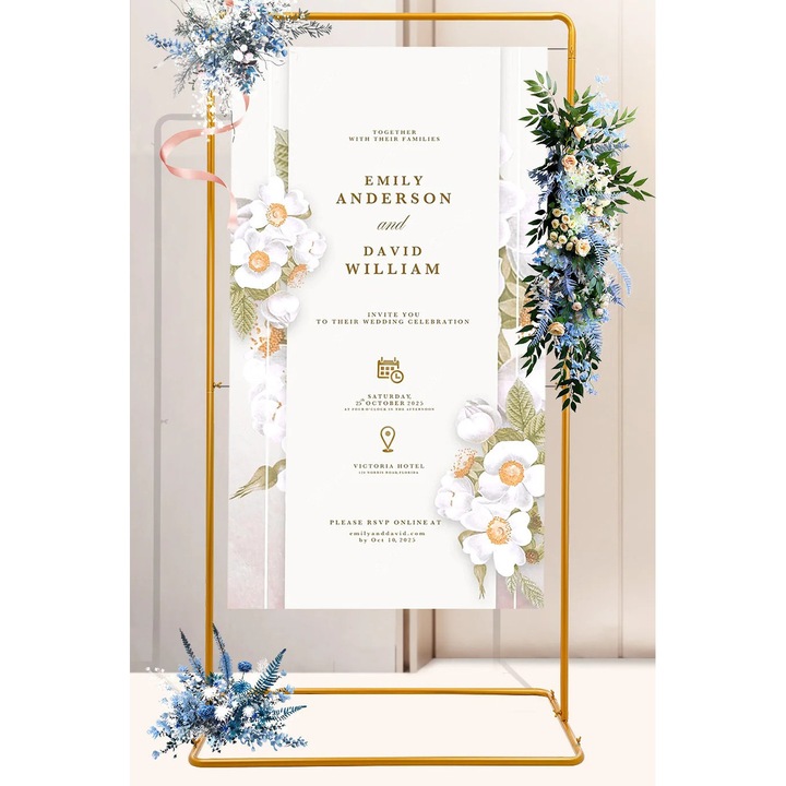 Сватбена арка, елегантен дизайн, златиста, товароносимост 8 кг, 105x62x200см