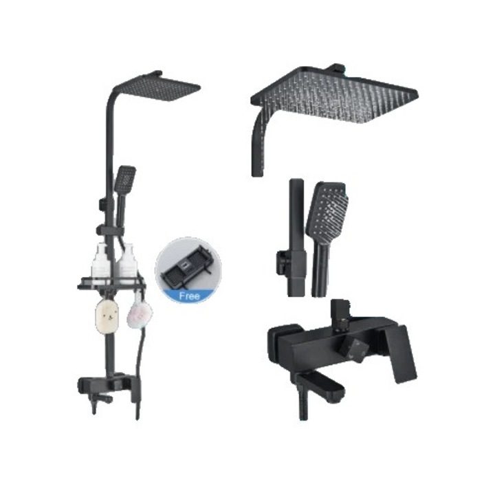 Смесител за баня, 3-посочен, FT, многофункционален дизайн, хром, месинг, с ръчен душ и душ слушалка