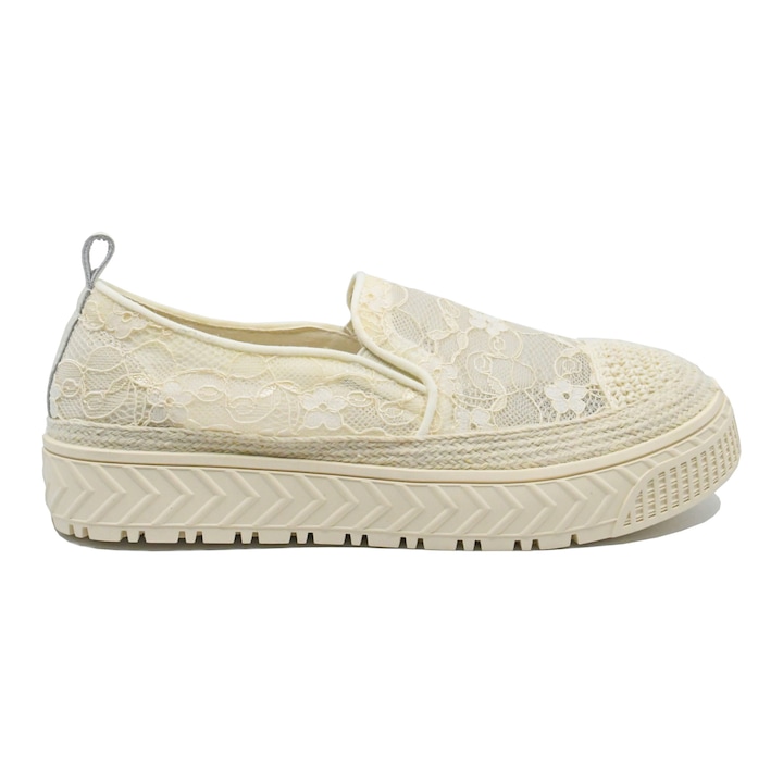 Tenisi de vara dama Pass Collection bej textil cu broderie OTR60007, Bej