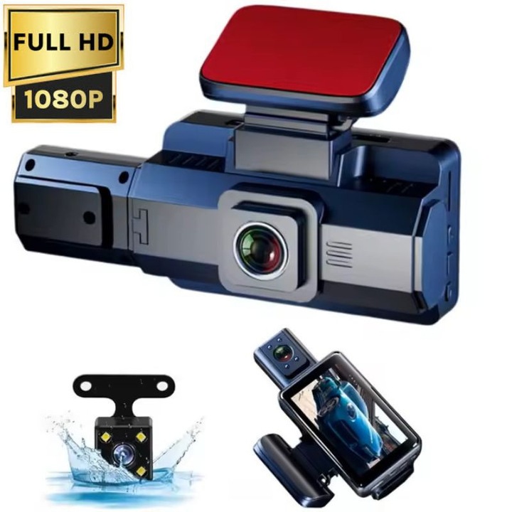 LiTech Видеорегистратор, Full HD 1080P, 3 ъгъла на заснемане, 170° ултрашироко зрително поле, 2.4" HD LCD дисплей, 5 MP камера, нощно виждане, троен запис, цикличен запис, G-сензор, детектор на движение, черен. 2.4" HD LCD дисплей