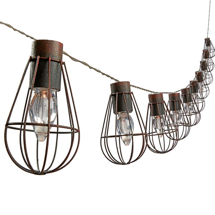 Соларни лампи Dehner Retro, с 10 LED крушки, топло бяла светлина, дължина 330 см, метал, черно/кафяво