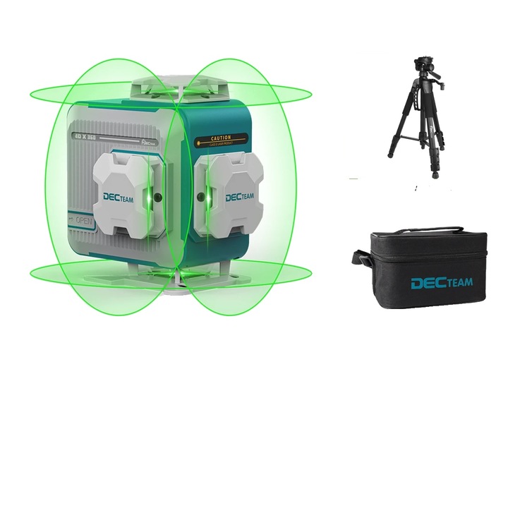 Nivel laser 4D cu 16 linii, auto-nivelare, laser verde, cu trepied, IP54, 360x360cm