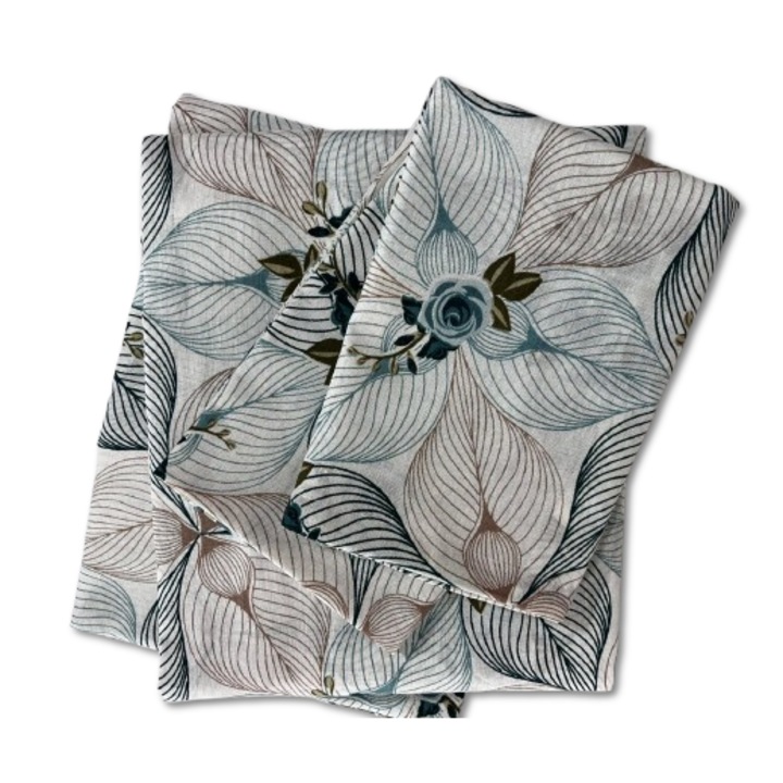 Lenjerie de pat cu imprimeu floral, 4 piese, 2 persoane, Bumbac, 160x200 cm, Multicolor