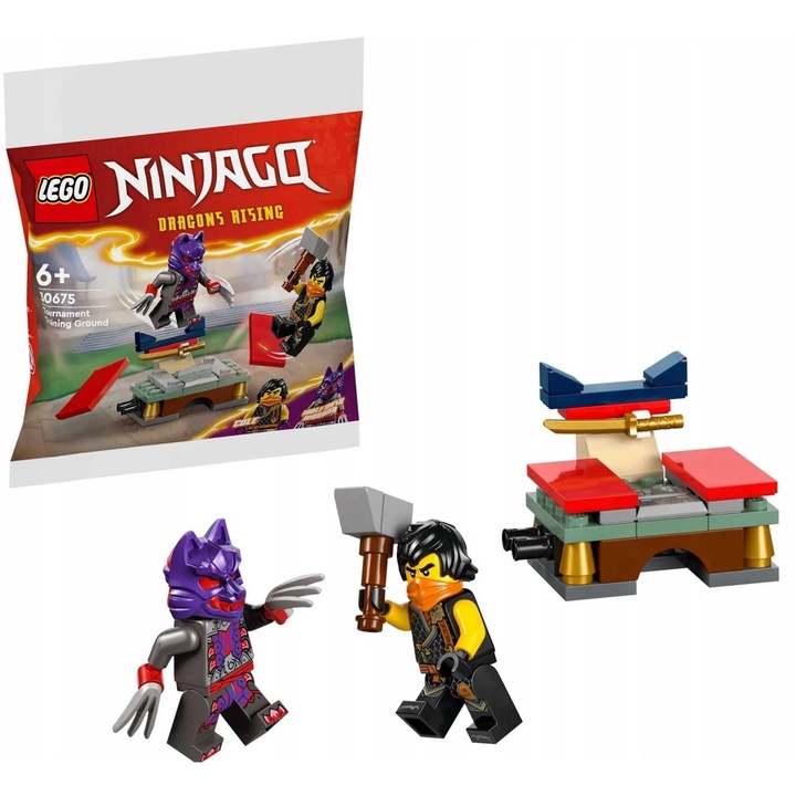 Set de constructie LEGO Ninjago - Teren scolar & Batalia lui Kai si Rapton, 49 elemente, multicolor