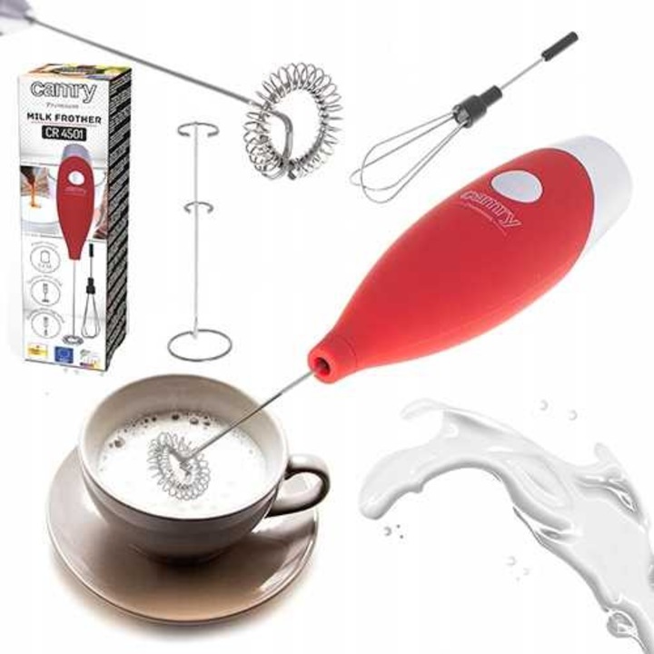 Spumantor de lapte CAMRY CR 4501, cu mixer si suport, gri, 4x4x23,5cm