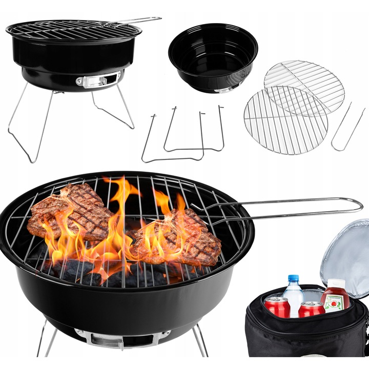 Grill portabil Easy BBQ GQ2, 26 cm, cu torba de transport, cromat, compact