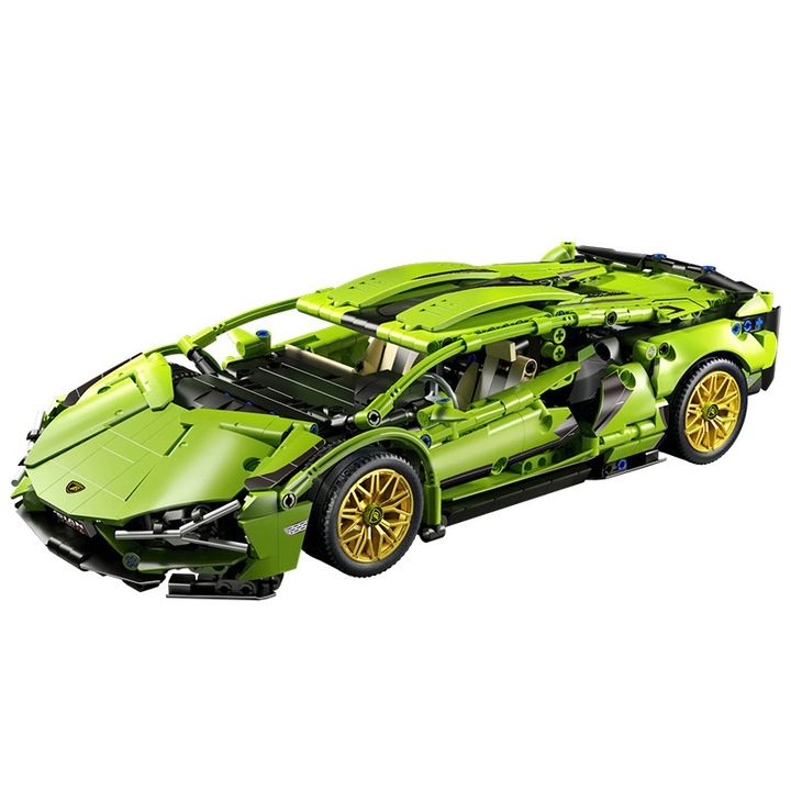 Masina sport de constructie tip LEGO - Model Lanborgini FK937, Verde