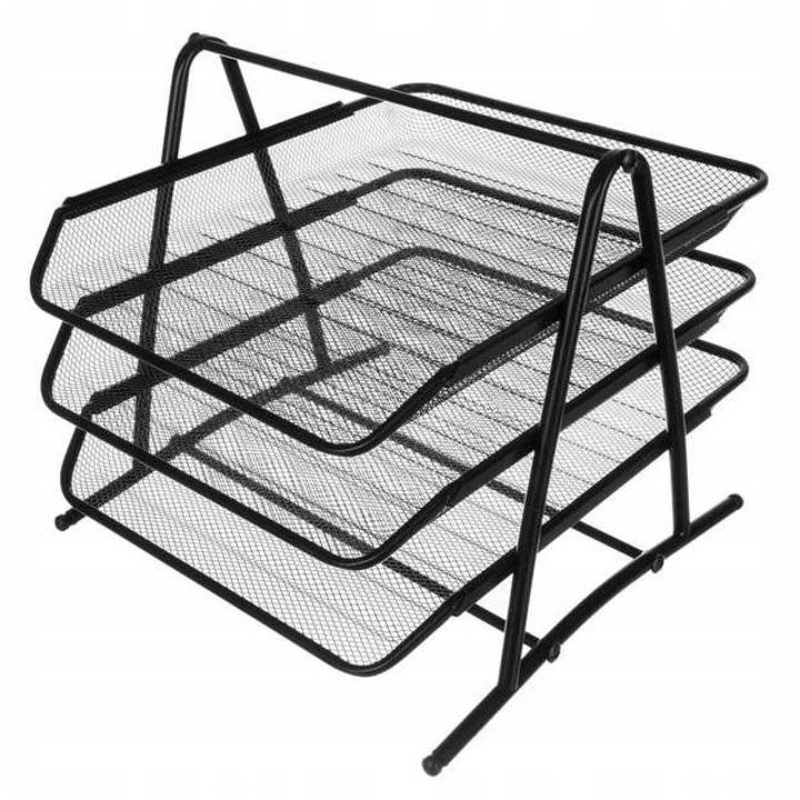 Organizator documente A4, metal, negru, 29.5x29x27cm