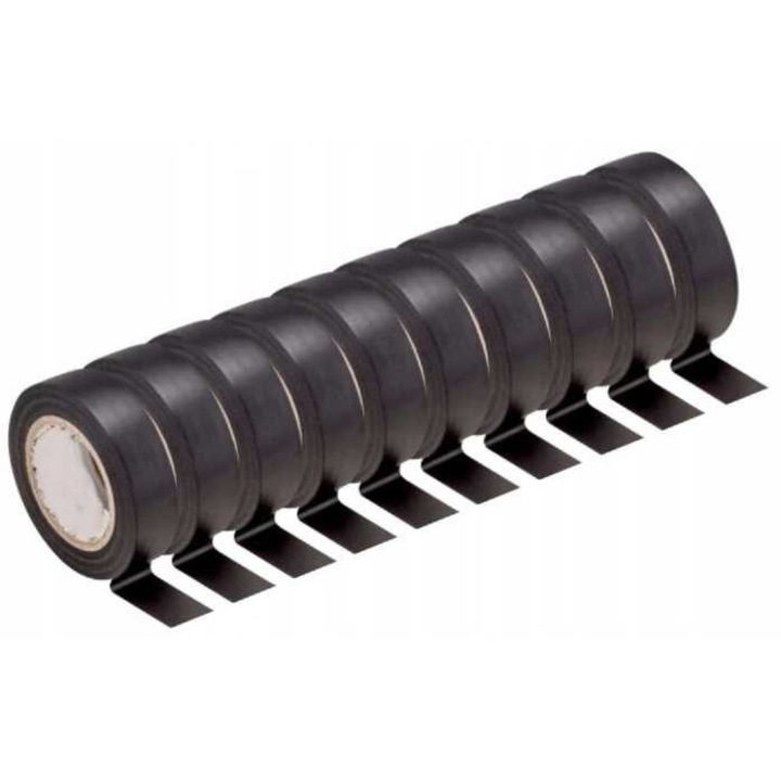 Set 10 benzi izolatoare PVC Pako, negre, 1.6cmx10m, rezistente la apa