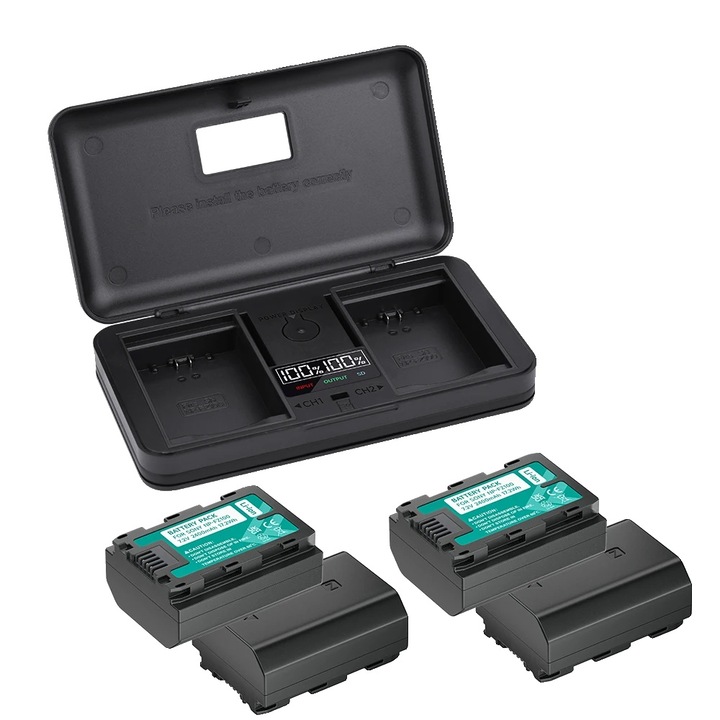 Комплект от 4 батерии 2400mAh с 1 зарядно устройство, 7.2V, за камера