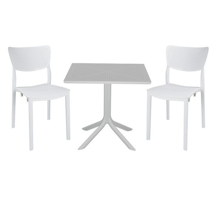 Set masa si scaune de gradina 3 Piese, Model Groovy-Ignite, Alb, 80x80x74.5 cm