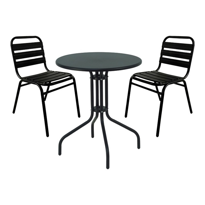Set 3 buc masa si scaune de gradina Sussie-Vergo Negru 60x60x70 cm