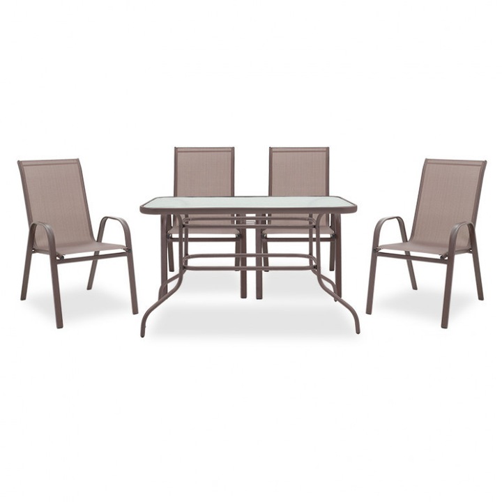 Set masa si scaune de gradina 5 Piese, Model Valor-Calan, Negru/Maro, 120x70x70 cm