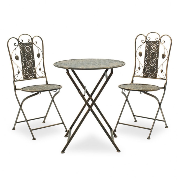 Комплект градинска маса и столове от 3 части, модел Drill, меден, 60x60x70 см