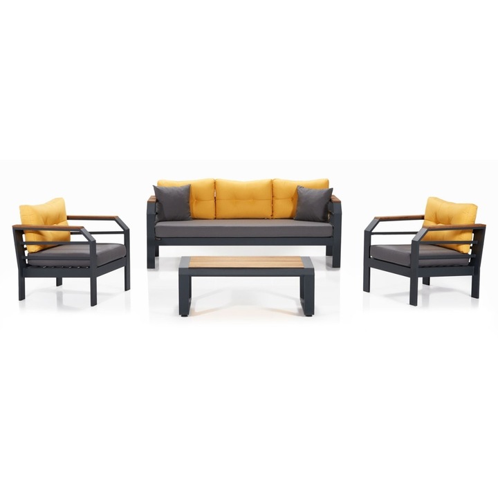 Set masa si fotolii de gradina 4 Piese, Model Assento311S, Galben/Gri, 67x197x77 cm