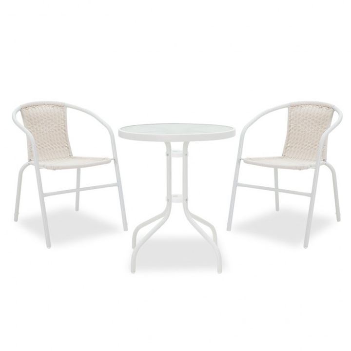 Комплект градинска маса и столове от 3 части, модел Watson-Obbi, бял, 60x60x70 см