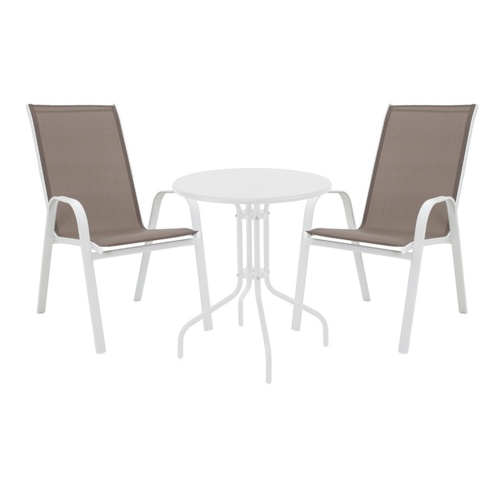 Set masa si scaune de exterior, 3 Piese, Model Vergo-Calan, Alb/Maro