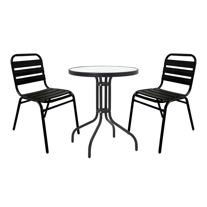 Set masa si scaune de exterior, Pako wordl, 3 Piese, Model Sussie- Watson, Φ60x70 cm, Negru