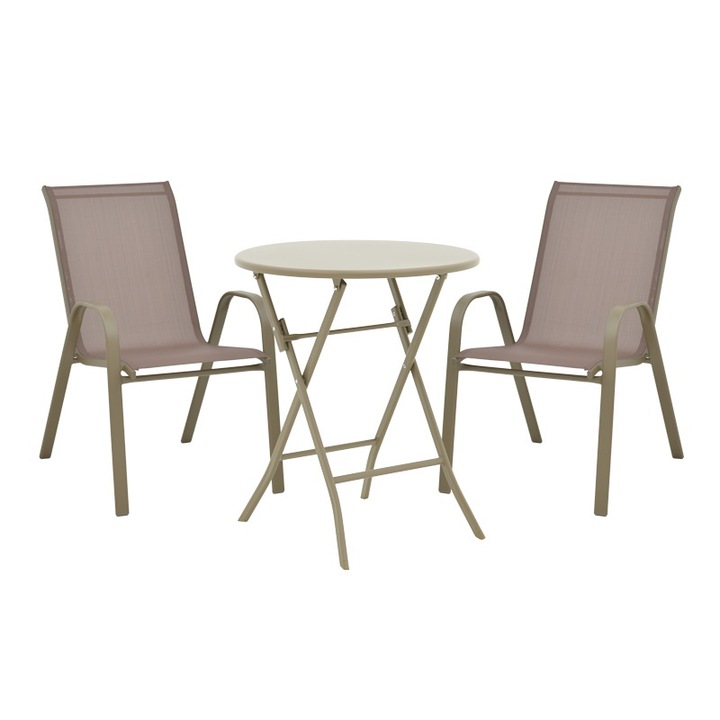 Комплект градински маси и столове, 3 части, модел Albero-Calan, цвят шампанско, D60x70 см