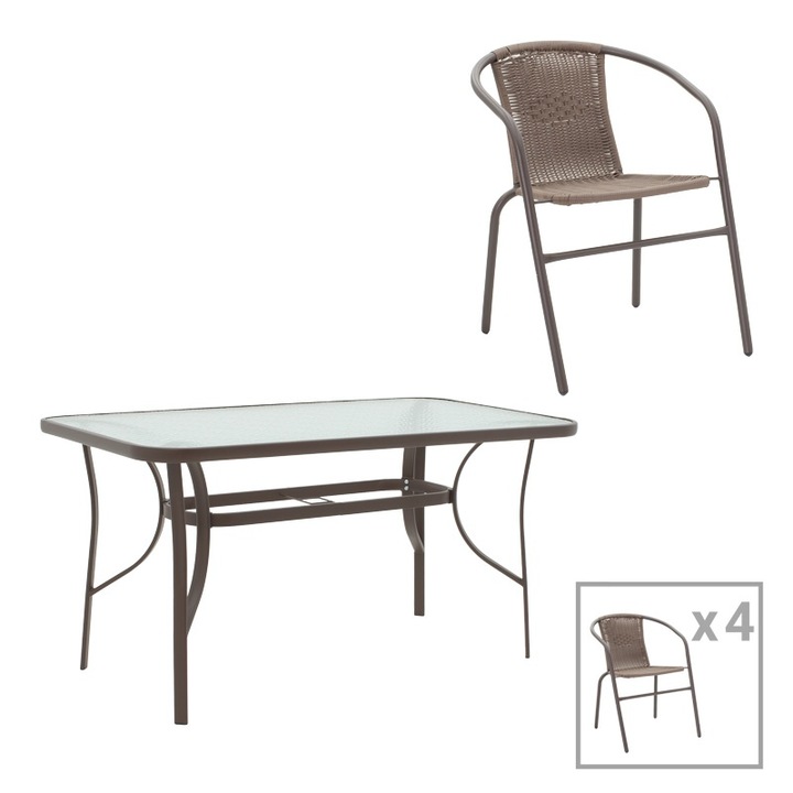 Set masa si scaune de exterior, 5 Piese, Model Ensure-Obbi, Maro, 140x80x70 cm