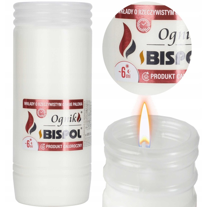 Свещ, WP6, BISPOL, бяла, 7.2x18см, 6 дни горене
