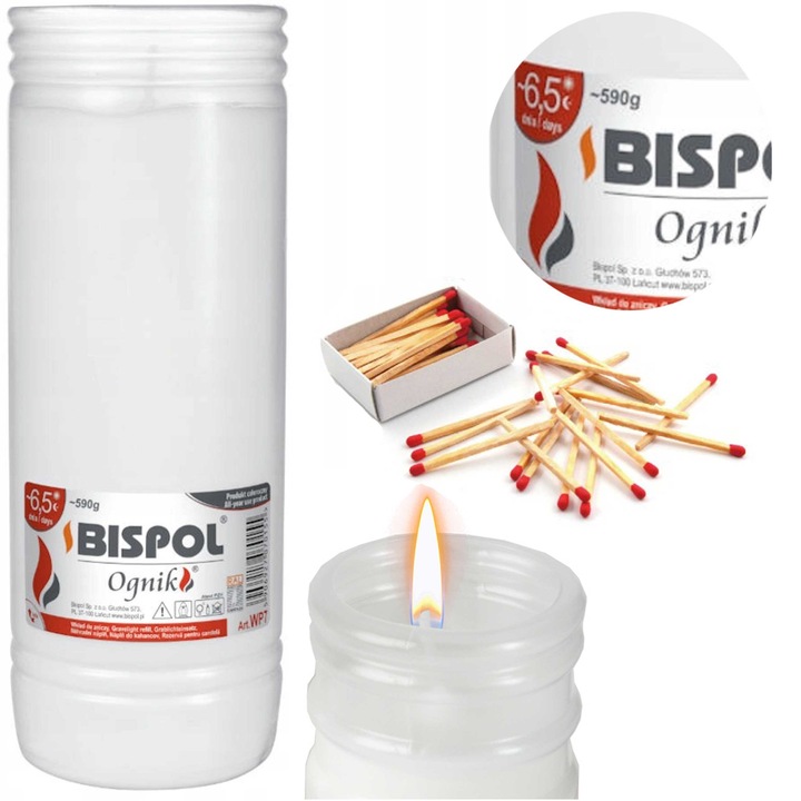 Бяла свещ Bison WP7 7.6x21см 560гр с време на горене 6.5 дни